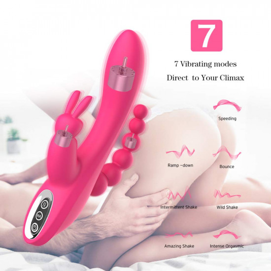 3in1 massaging av wand rabbit vibrator with 6 beads female toy