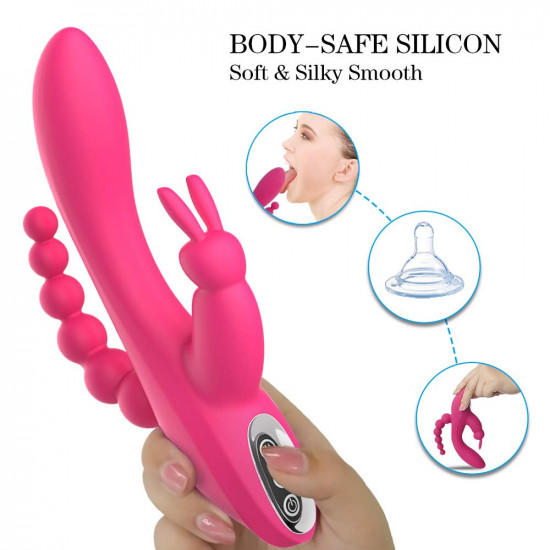 3in1 massaging av wand rabbit vibrator with 6 beads female toy