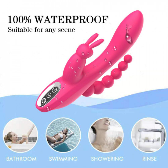 3in1 massaging av wand rabbit vibrator with 6 beads female toy