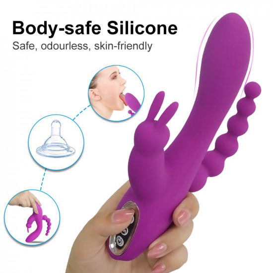 3in1 massaging av wand rabbit vibrator with 6 beads female toy