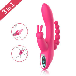 3in1 massaging av wand rabbit vibrator with 6 beads female toy