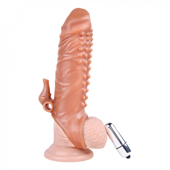 6.69in penis extension vibrating sleeve stretchy condom sex toy