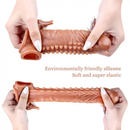 6.69in penis extension vibrating sleeve stretchy condom sex toy