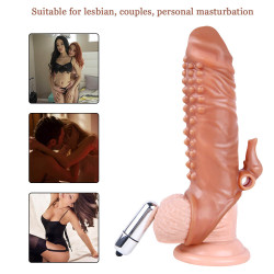 6.69in realistic penis extension vibrating sleeve stretchy condom sex toy