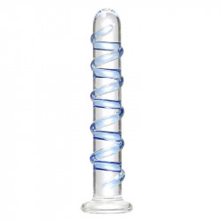 7 inch blue textured glass dildo