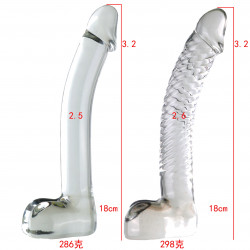 7 inch durable curved ribbed glass dildo
