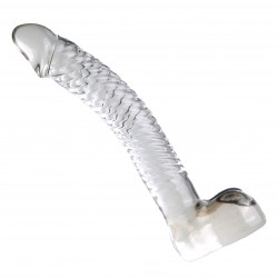 7 inch durable curved ribbed glass dildo