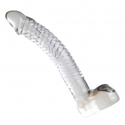7 inch durable curved ribbed glass dildo
