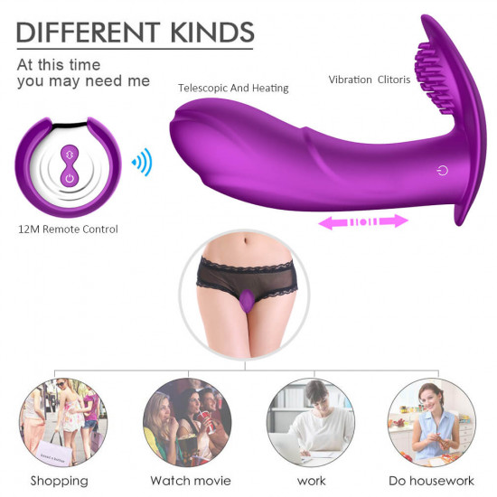 7 kinds telescopic vibration intelligent heating vibrator wearable sex toy