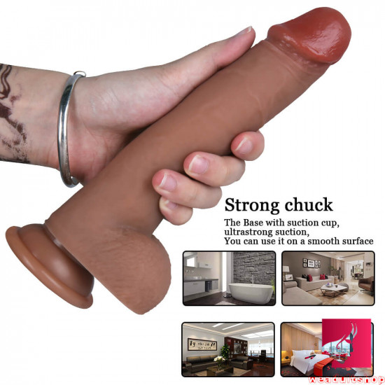 8.66in silicone dildo adult sex toy with moving foreskin