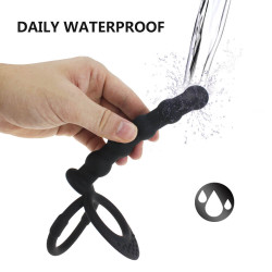 black double cock ring with butt plug anal sex toy for adults