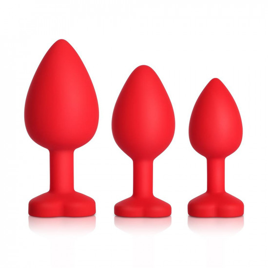 blue gem red silicone butt plug set