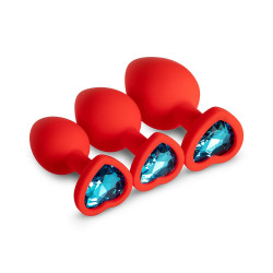 blue gem red silicone butt plug set