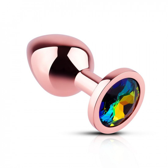 rainbow gem rose gold metal butt plug