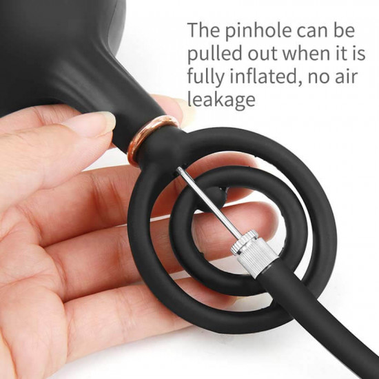 double beads inflatable anal plug dilator with cock ring