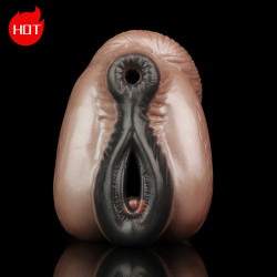 ebony animal pussy masturbator - fantasy double vagina penis massage sex toy for men