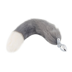 grey with white fox shapeable metal tail, 18