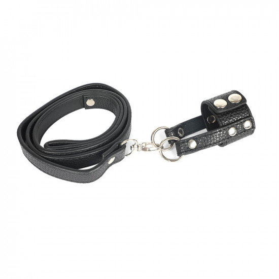 leather ball stretcher bdsm bondage sex toy for men penis chain leash