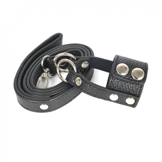 leather ball stretcher bdsm bondage sex toy for men penis chain leash