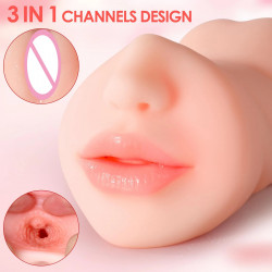 lifelike pocket pussy masturbation cup - mouth vagina anus peins massage sex toy for men