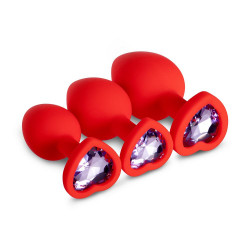 light purple gem red silicone butt plug set