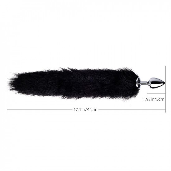 long fox tail anal plug - black fur