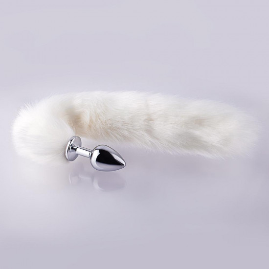 long fox tail butt plug - white fur long fox tail butt plug - white fur