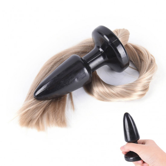 long blondie pony tail silky butt plug for animal role play