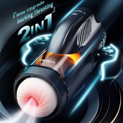 male masturbator - thrusting, electric waterproof bj simulator machine with voice for men (black)