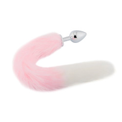 pink with white fox metal tail, 18"