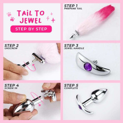 pink with white fox shapeable metal tail, 18"	