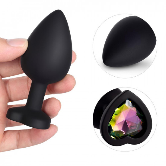 rainbow gem black silicone butt plug set