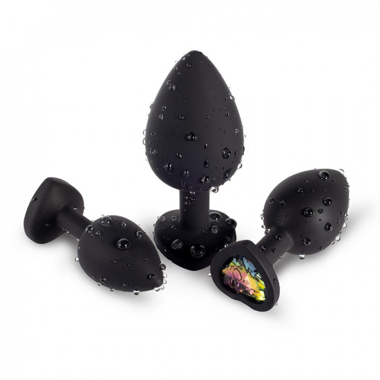 rainbow gem black silicone butt plug set