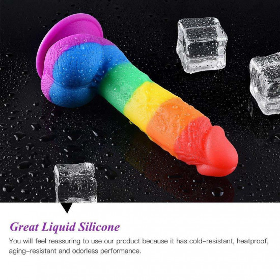 rainbow realistic dildo suction cup g-spot simulator handheld massager