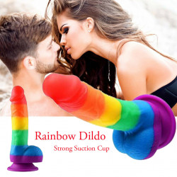 rainbow realistic dildo suction cup g-spot simulator handheld massager