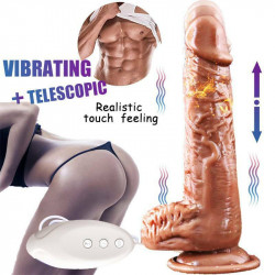 telescopic thrusting heating dildo prostate stimulation vibrator