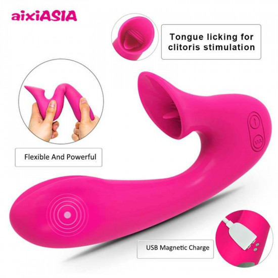 tongue licking sucking two motors vibrator for women