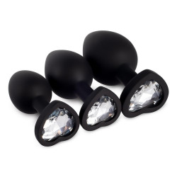 white gem black silicone butt plug set
